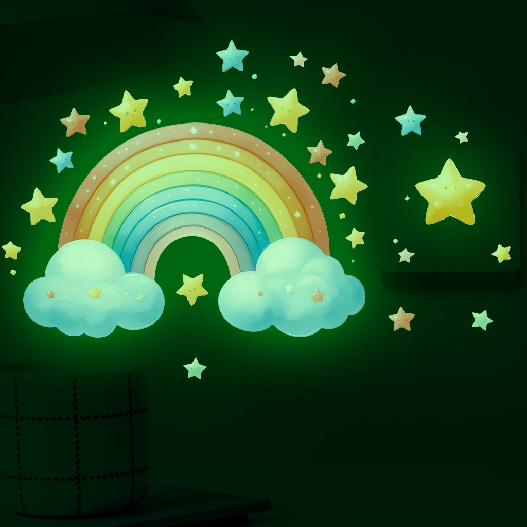 Glow In Dark Stars - Autocollants muraux lumineux arc-en-ciel, étoiles nuageuses