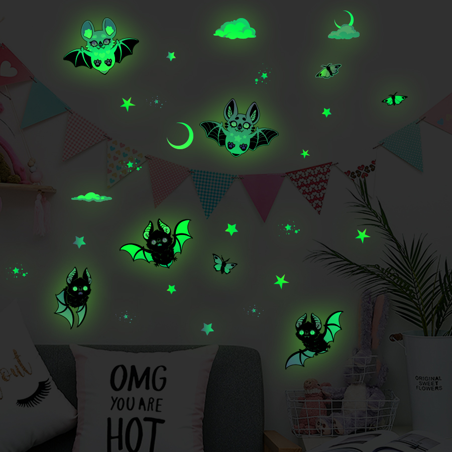 Glow In Dark Stars - Autocollants de fenêtre chauve-souris et étoiles