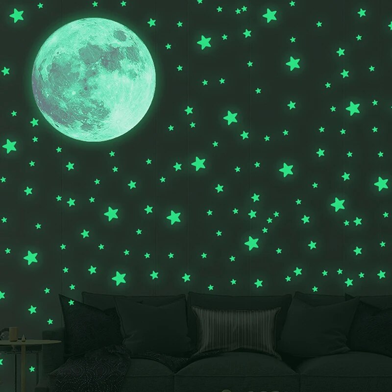 Glow In Dark Stars - Autocollants muraux lune et étoiles lumineuses,