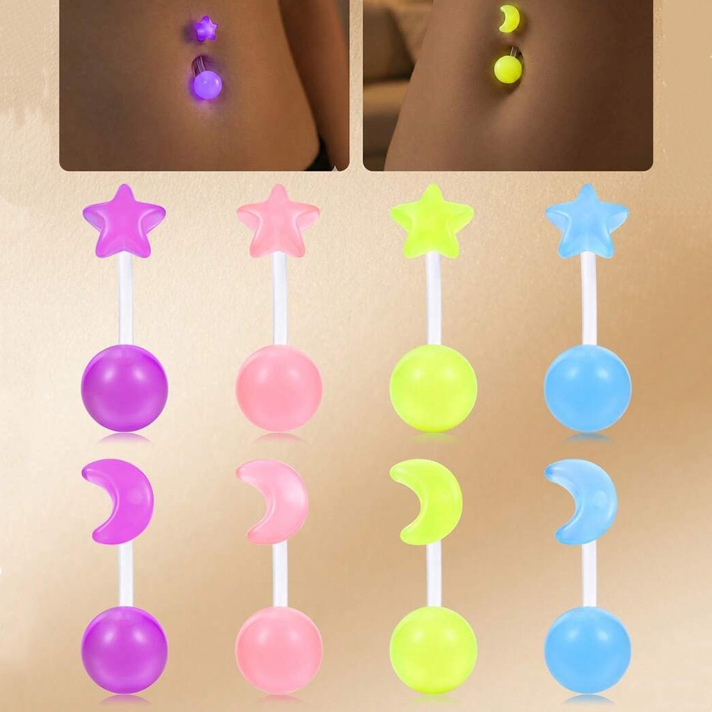 Glow In Dark Stars - Anneaux de nombril transparents 14G qui