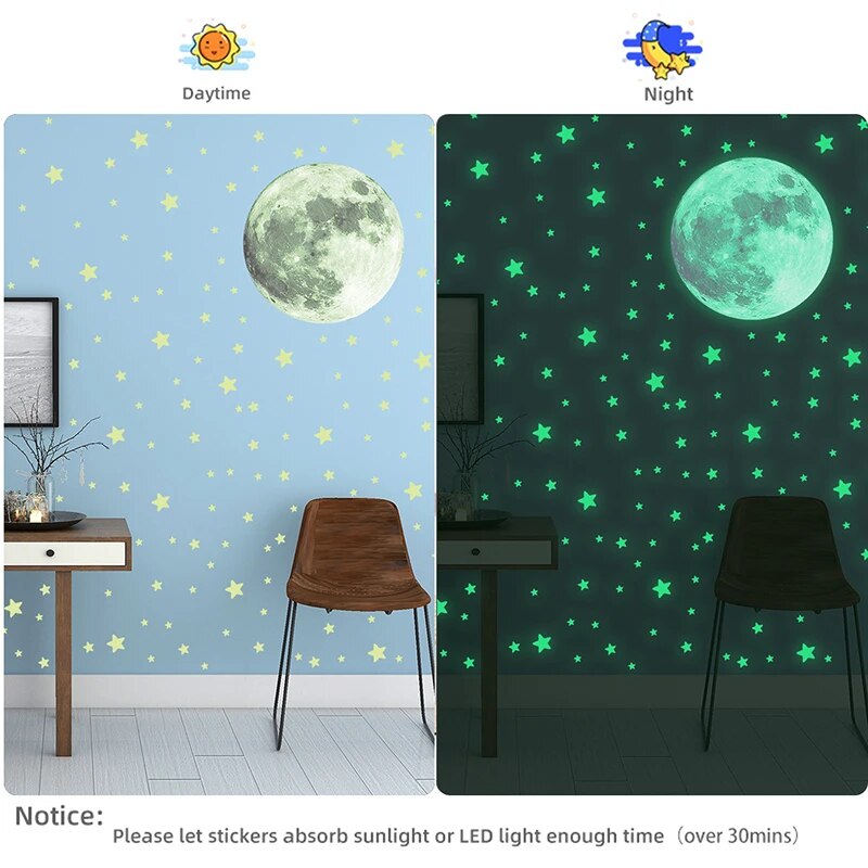Autocollants muraux lune et ét - Glow In Dark Stars avis et prix